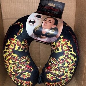 Ed Hardy Black and Yellow Travel neck  Pillow new